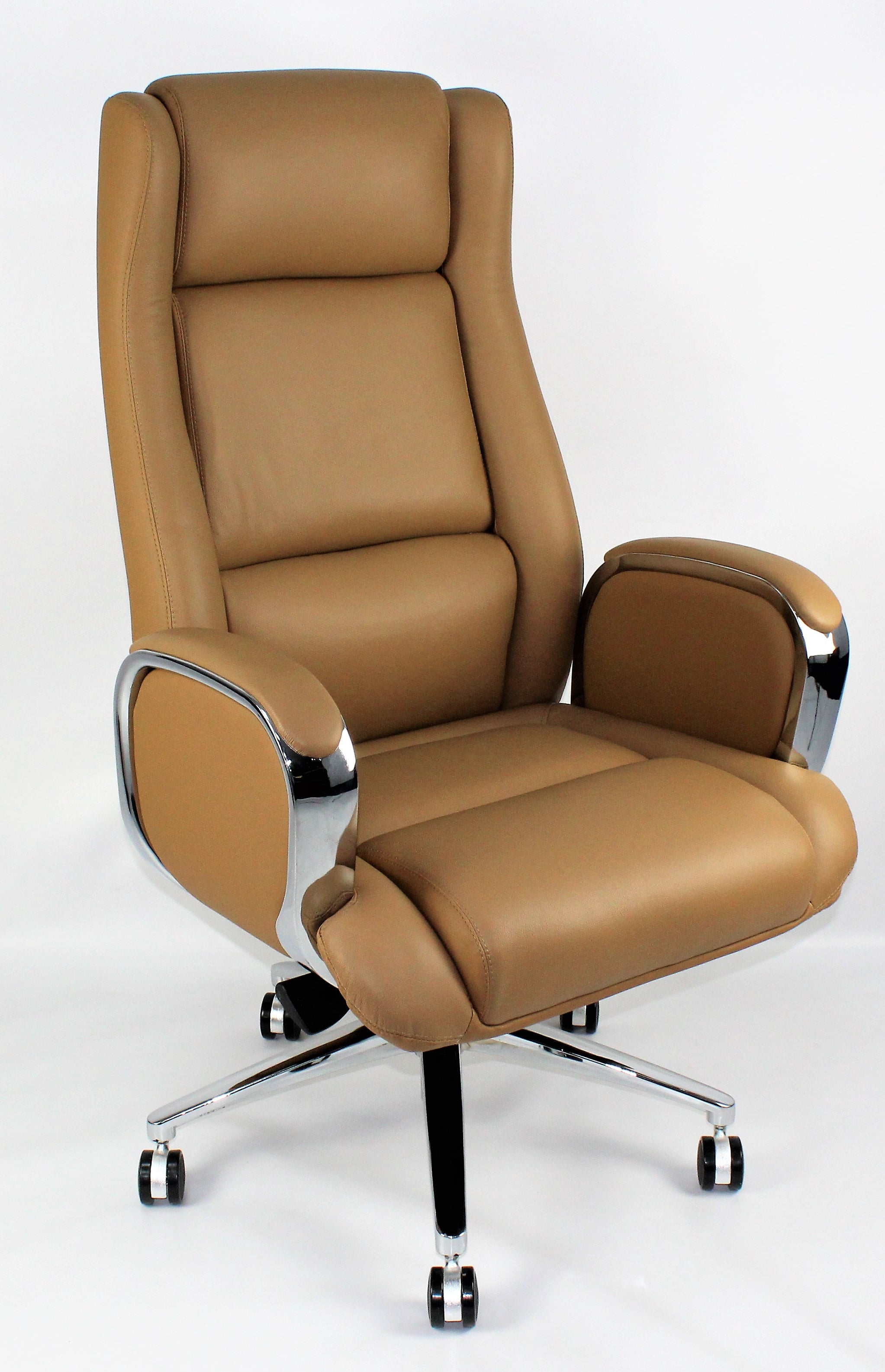 Beige Leather Executive Office Chair with Chrome Trimmed Arms - J1201